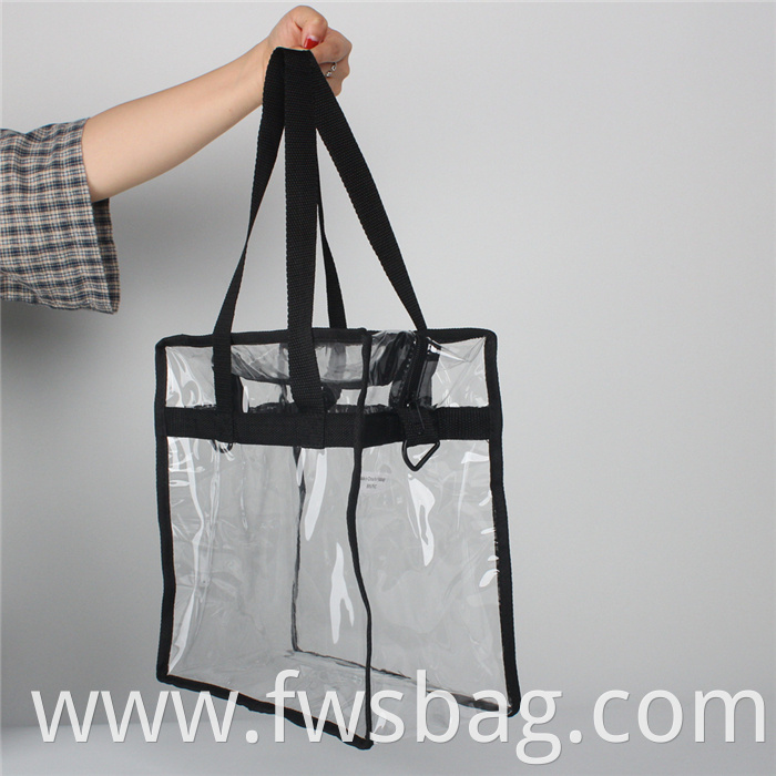 12 X 12 Stadium Security Approved Large Black Plastic All Clear Vinyl PVC Tote Bag With Long Shoulder Strap